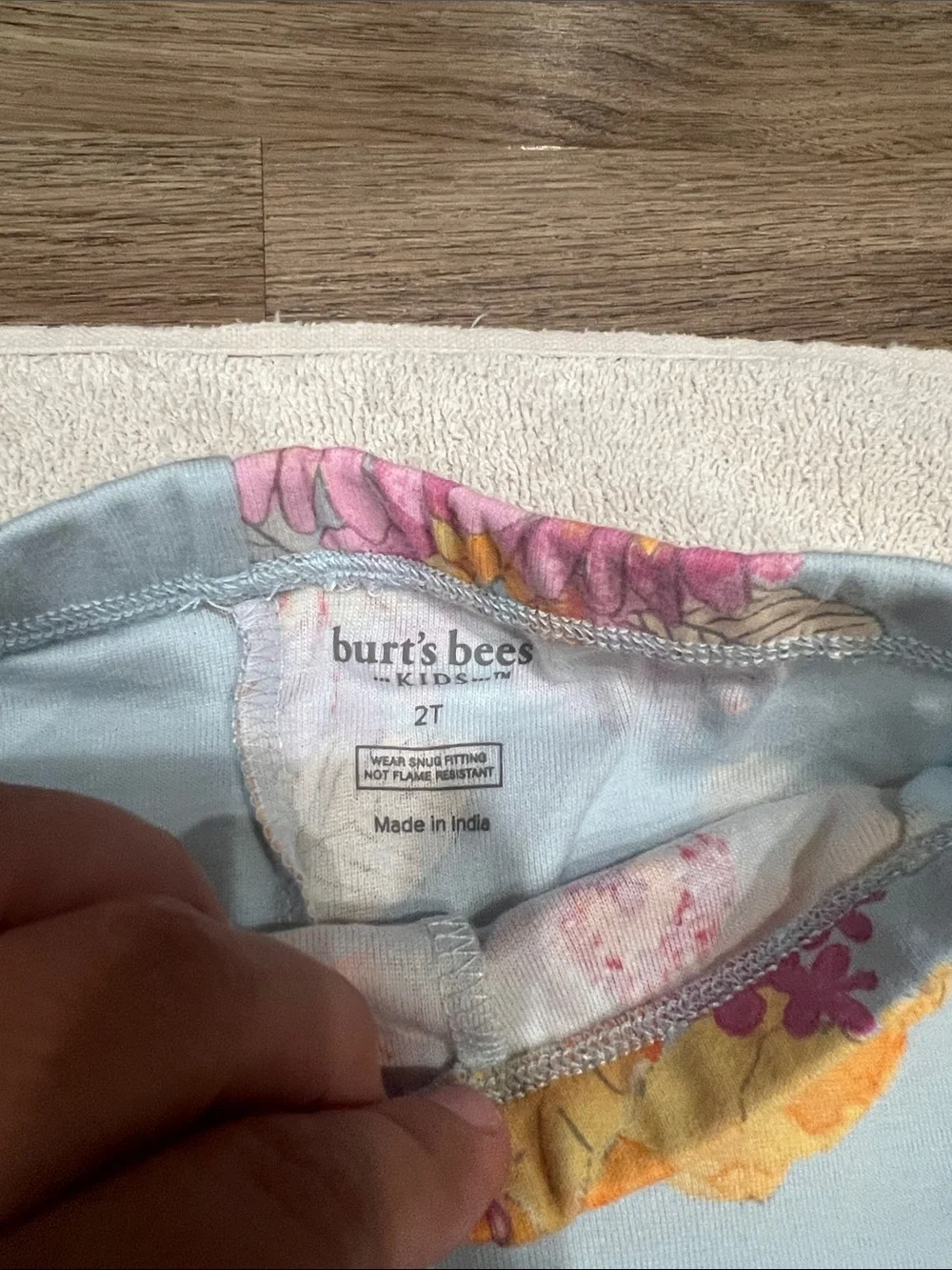 Burt's Bees Light Blue Floral Pajama Set with Orange and Pink Accents